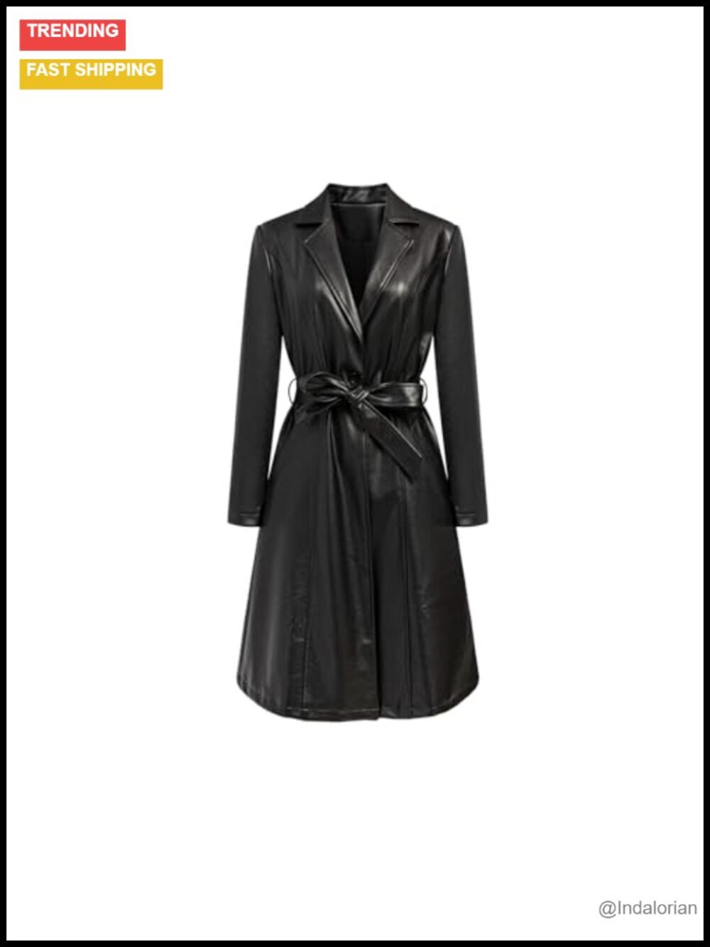 Faux PU Leather Trench Coat Belted Button Biker Overcoat
